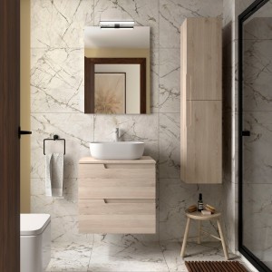 Meuble salle de bain 60cm 2 Tiroirs Chêne Naturel VIMA avec Plan de toilette - SALGAR 113634