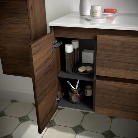 Meuble salle de bains et plan de vasque 85cm 2 tiroirs 1 porte à gauche Noyer Maya NOJA - SALGAR 106150