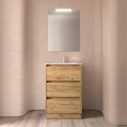 Meuble salle de bains 60cm 3 tiroirs et miroir Chêne Africain NOJA - SALGAR 105626