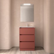 Meuble salle de bains 60cm 3 tiroirs et miroir Red Satin NOJA - SALGAR 105624
