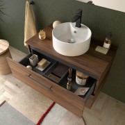 Ensemble meuble de salle de bain 2 tiroirs 100cm Noyer Maya SILANE - SALGAR 113609