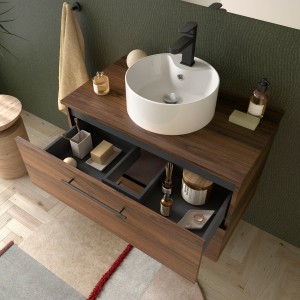 Ensemble meuble de salle de bain 2 tiroirs 100cm Noyer Maya SILANE - SALGAR 113609