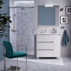 Ensemble Salle De Bains Noja 85 3 Tiroirs 1 Porte White Gloss Droite - SALGAR 106259