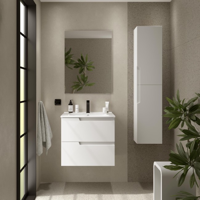 Meuble Salle De Bain + Vasque Vima 60 2 Tiroirs White Satin - SALGAR 111754