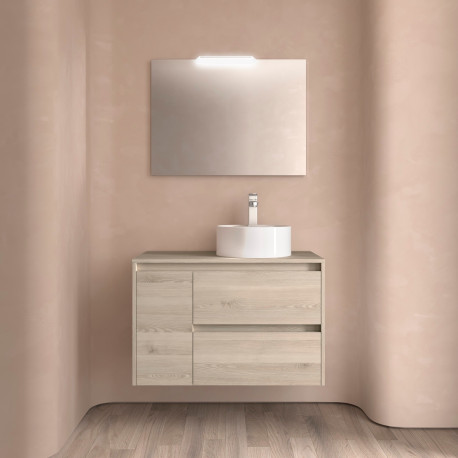 Ensemble Salle De Bains Noja 85 2 Tiroirs 1 Porte Chêne Naturel Gauche avec plan de toilette - SALGAR 105495
