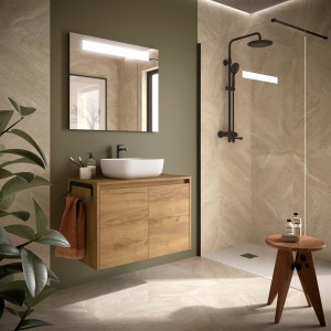 Meuble salle de bains et plan de toilette 80cm 2 portes Blanc Brillant NOJA - SALGAR 105559