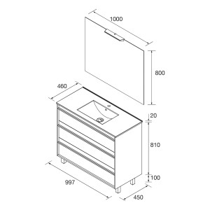 Meuble salle de bains 100cm 3 tiroirs Chêne Naturel ATTILA - SALGAR 105225