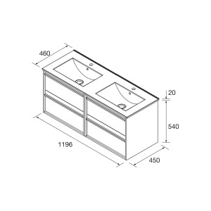 Meuble salle de bains + Vasque 120cm 4 tiroirs Chêne Africain ATTILA - SALGAR 104837