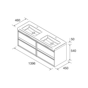 Meuble salle de bains + Vasque 140cm 4 tiroirs White Satin ATTILA - SALGAR 104839
