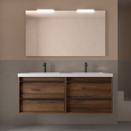 Meuble salle de bains + Vasque 140cm 4 tiroirs Noyer Maya ATTILA - SALGAR 104847