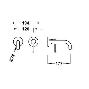 Mitigeur lavabo encastré bec 177 mm Cava Doré  - TRES 26230021CA