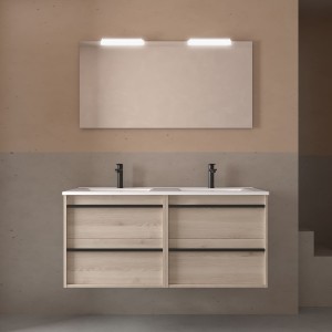 Meuble salle de bains + Vasque 120cm 4 tiroirs Chêne Naturel ATTILA - SALGAR 104927