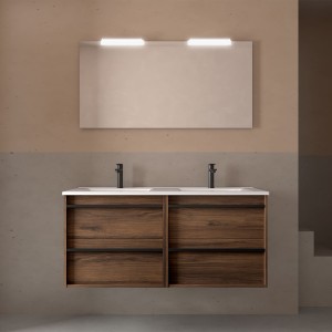 Meuble salle de bains + Vasque 120cm 4 tiroirs Noyer Maya ATTILA - SALGAR 104929