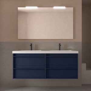 Meuble salle de bains + Vasque 140cm 4 tiroirs Blue Satin - SALGAR 104932