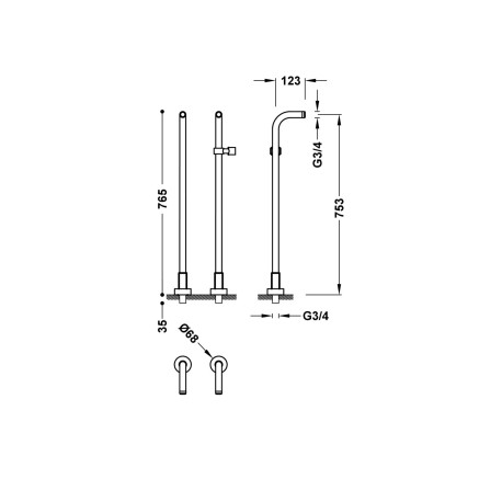 Colonnettes au sol Or Rose Mat 24K - TRES 161194OPM 