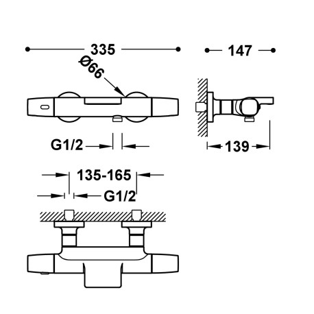 Mitigeur bain-douche thermostatique mural Over‑wall WHITEMAT (blanc mat) - TRES 19017414BM 