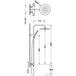Ensemble douche robinet thermostatique 2 voies Over‑wall  Cava Doré  - TRES 19039314CA 