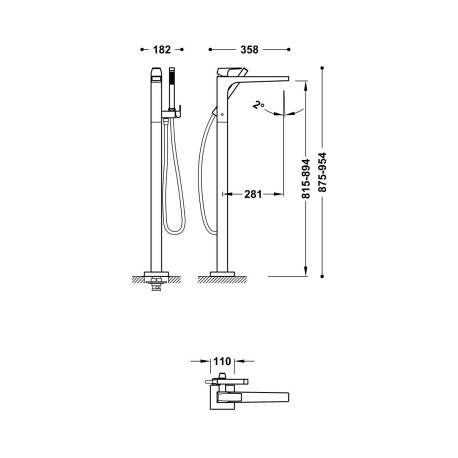 Mitigeur sur pied pour baignoire et douche Or Rose Mat 24K - TRES 20247001OPM 