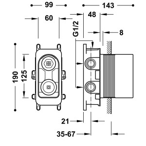 Boîtier encastré Rapid‑box 3 voies avec mitigeur monocommande pour douche et baignoire  - TRES 20827310 