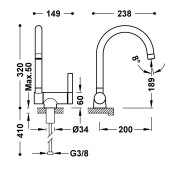 Mitigeur cuisine à bec rabattable Or Rose Mat 24K - TRES 23033502OPM 