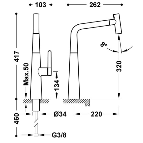 Mitigeur cuisine à bec amovible et 2 types de jet Chromé - TRES 23043801 