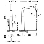 Mitigeur cuisine à bec amovible et 2 types de jet Chromé - TRES 23043801 