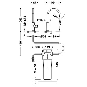 Robinet de cuisine à une voie pour eau filtrée Or Mat 24K - TRES 23050401OM 