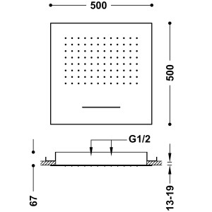 Douche de tête encastrée 2 types de jet 500 x 500 mm Or 24K - TRES 29995501OR 