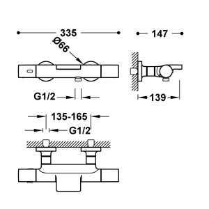 Mitigeur bain-douche thermostatique mural Over‑wall Chromé - TRES 19017412