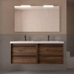 Meuble salle de bains + Vasque 140cm 4 tiroirs Noyer Maya ATTILA - SALGAR 104937
