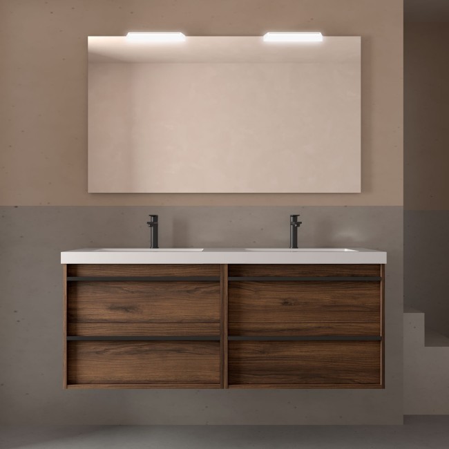 Meuble salle de bains + Vasque 140cm 4 tiroirs Noyer Maya ATTILA - SALGAR 104937