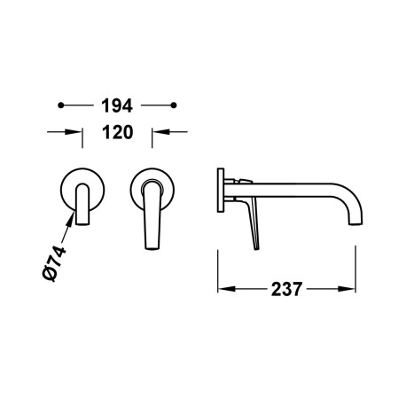 Mitigeur lavabo encastré bec 237 mm Noir Bronze - TRES 28130022KMB