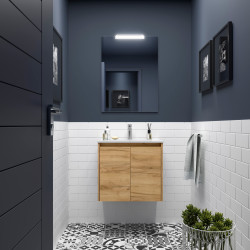 Meuble salle de bains et miroir 60cm 2 portes Chêne Africain NOJA - SALGAR 105280