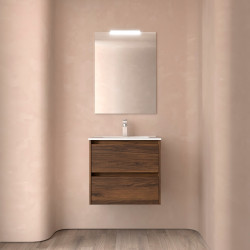 Meuble salle de bains 60cm 2 tiroirs Noyer Maya NOJA - SALGAR 105380