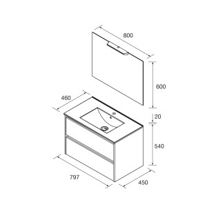 Meuble salle de bains 80cm 2 tiroirs Blanc Brillant NOJA - SALGAR 105390