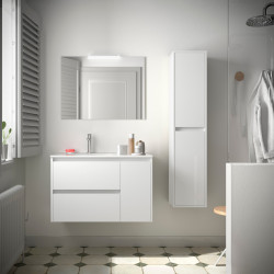 Meuble salle de bains 85cm 2 tiroirs 1 porte Blanc Brillant NOJA - SALGAR 105399