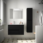 Meuble salle de bains 85cm 2 tiroirs 1 porte à droite Black Satin NOJA - SALGAR 105401