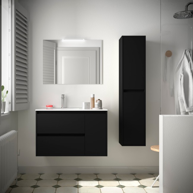 Meuble salle de bains 85cm 2 tiroirs 1 porte à droite Black Satin NOJA - SALGAR 105401