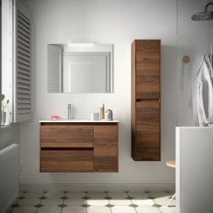Meuble salle de bains 85cm 2 tiroirs 1 porte à droite Noyer Maya NOJA - SALGAR 105407