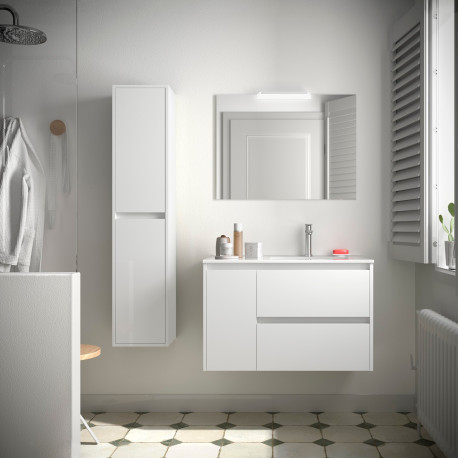 Meuble salle de bains 85cm 2 tiroirs 1 porte à gauche Blanc Brillant NOJA - SALGAR 105408
