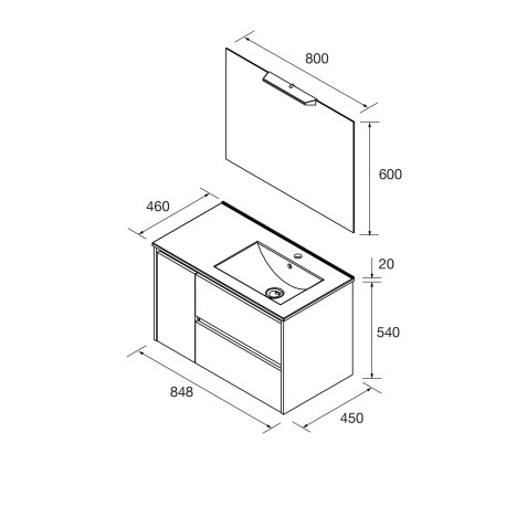 Meuble salle de bains 85cm 2 tiroirs 1 porte à gauche White Satin NOJA - SALGAR 105409