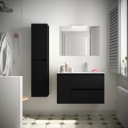 Meuble salle de bains 85cm 2 tiroirs 1 porte à gauche Black Satin NOJA - SALGAR 105410