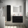 Meuble salle de bains 85cm 2 tiroirs 1 porte à gauche et miroir Black Satin NOJA - SALGAR 105410