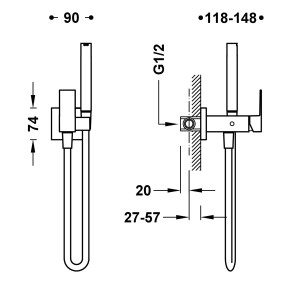 Mitigeur encastré avec douche pour WC Noir Bronze - TRES 00612301KMB