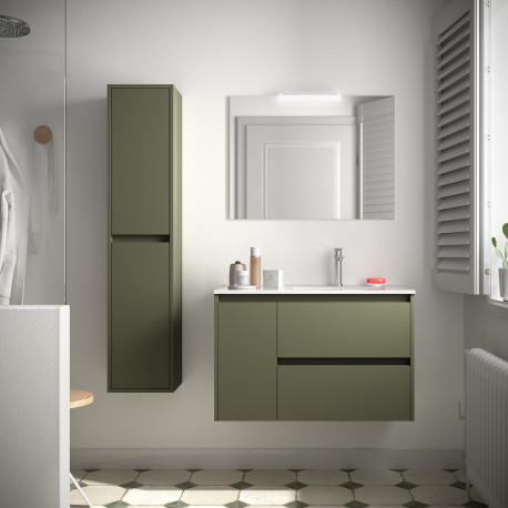 Meuble salle de bains 85cm 2 tiroirs 1 porte à gauche Green Satin NOJA - SALGAR 105412