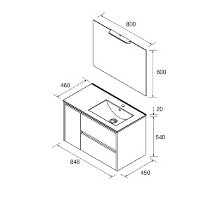 Meuble salle de bains 85cm 2 tiroirs 1 porte à gauche Noyer Maya NOJA - SALGAR 105416