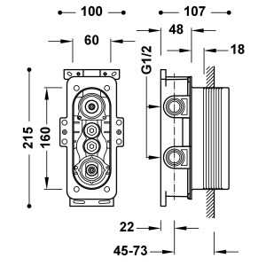 Boîtier encastré Therm-box à 2 voies avec mitigeur thermostatique   - TRES 20785001 