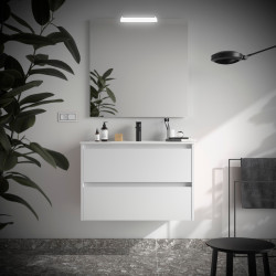 Meuble salle de bains 90cm 2 tiroirs White Satin NOJA - SALGAR 105418