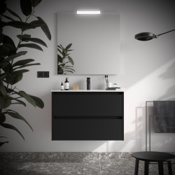 Meuble salle de bains 90cm 2 tiroirs Black Satin NOJA - SALGAR 105419