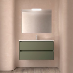 Meuble salle de bains 100cm 2 tiroirs Green Satin NOJA - SALGAR 105430